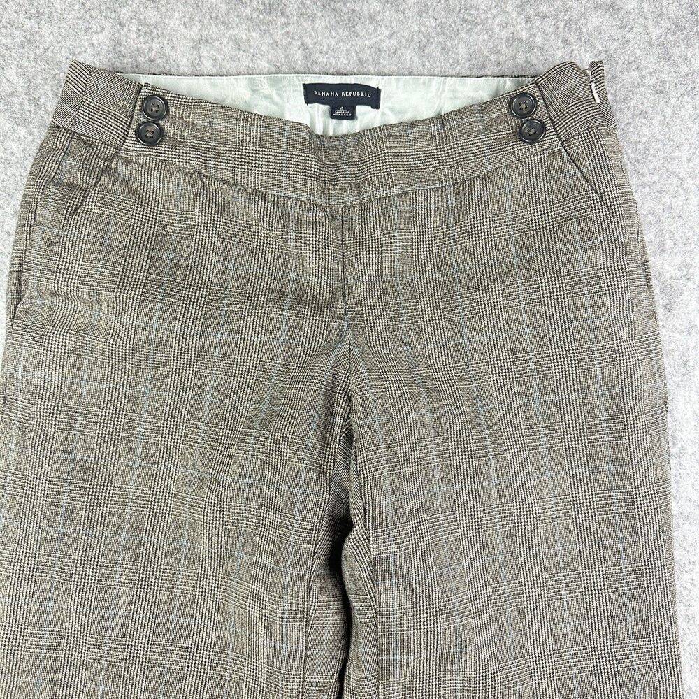 Vintage Banana Republic Pants Womens 4 Wool Brown Plaid Wide Leg Trousers Lined - Picture 2 of 16